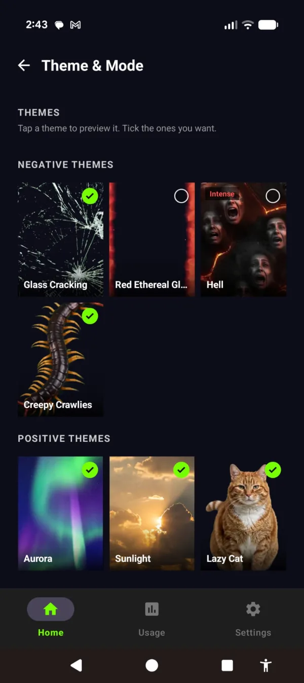 Arise theme picker, with negative and positive themes
