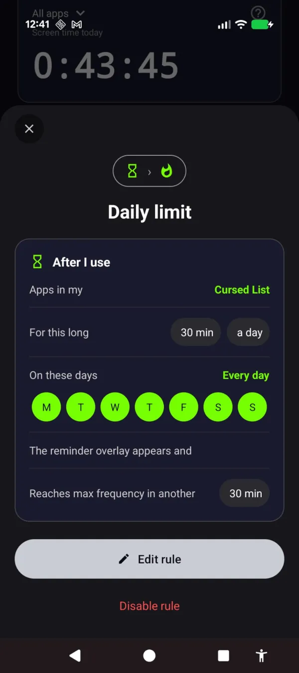 Arise time-limit rules screen
